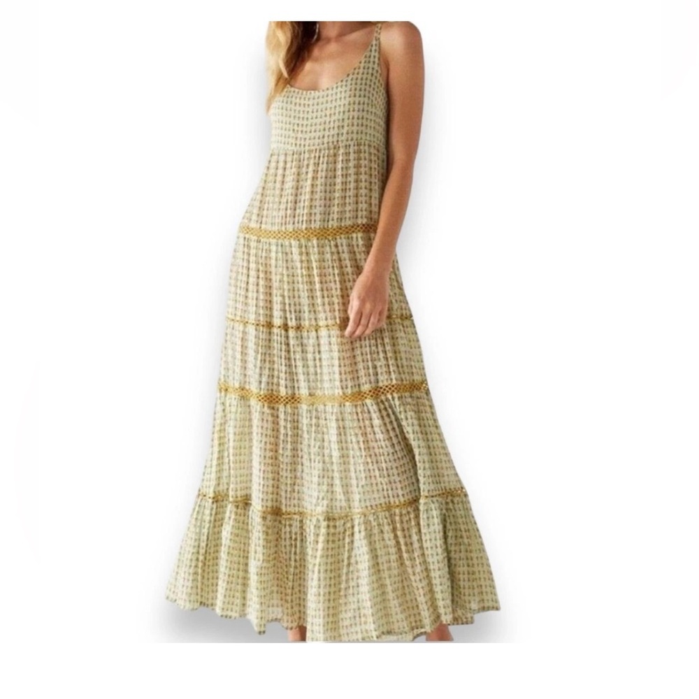 Free People Green and Gold Patterned Maxi Dress